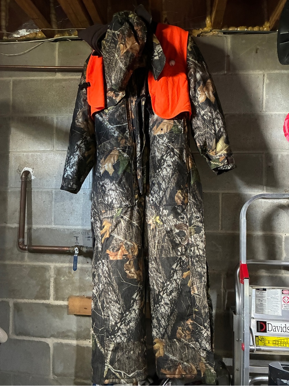 Camouflage Insulated Hunting Coverall with Orange Safety vest